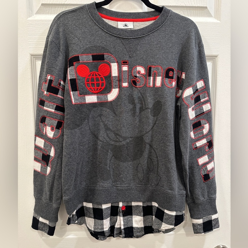 Disney Parks Buffalo Plaid Mickey Mouse Sweater size S EUC